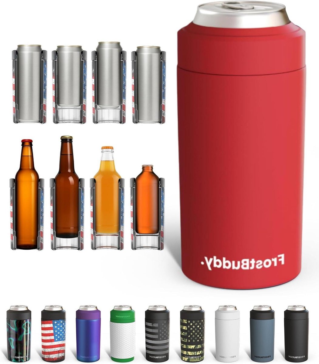 Universele Blikkoeler - Blikhouder Fleshouder - Dranken Koel Houden - Vijf Maten in Eén - 12oz & 16oz - Karmozijnrood