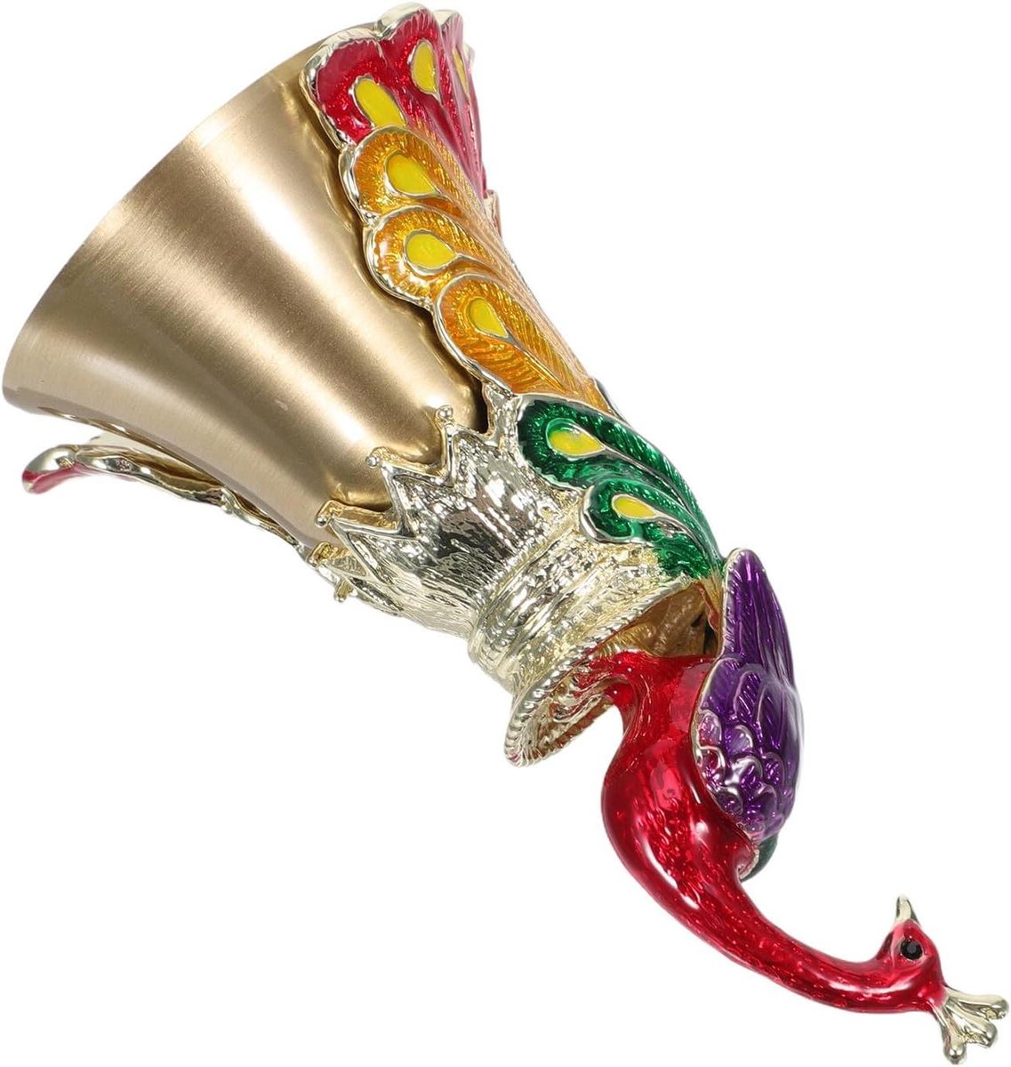 Metalen Handbel - Tafelbel Pauw - Restaurant Service - Uniek Handgemaakt - 11 cm - Veelkleurig