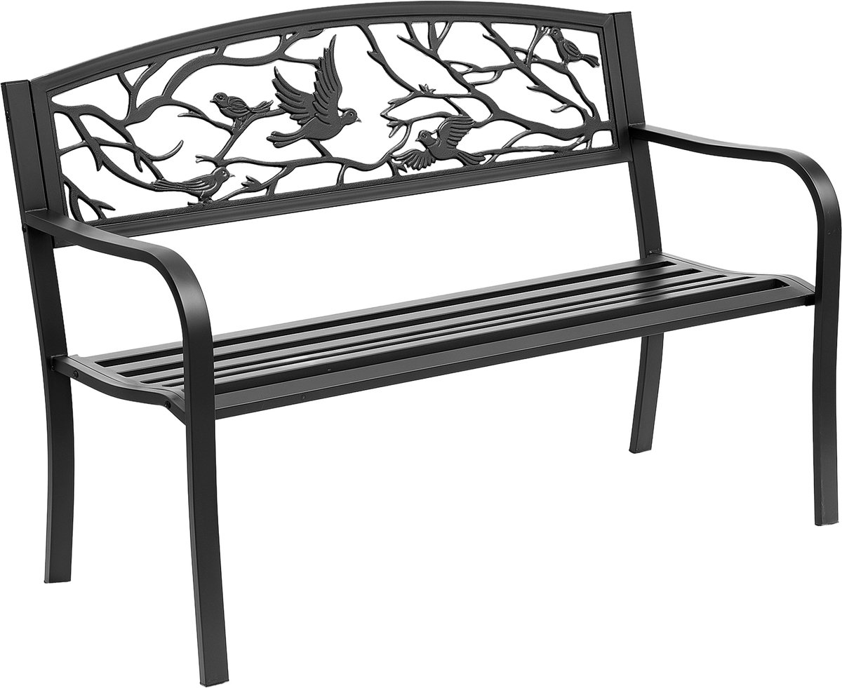 Tuinbank voor 2 personen - metalen bank - met rugleuning en armleuning - zwart - 127 x 60 x 85 cm