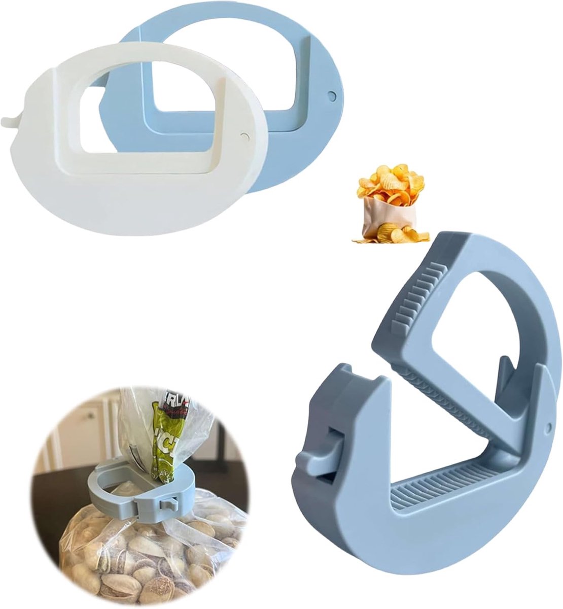 Ulisem - Voedselclip - 2 stuks verstelbare magneet sluitclips voor zakken - Houdt voedsel vers in koelkast en vriezer - Stapelbaar en ophangbaar - Geschikt voor brood en diepvrieszakken - Stevig kunststof - Magnetisch voor notities