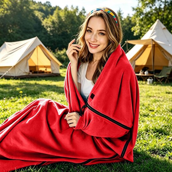 Fleece Slaapzak - Reisdeken Liner - Kamperen en Reizen - Koppelbaar met Dubbele - 180 x 82 cm - Rood — afbeelding 2