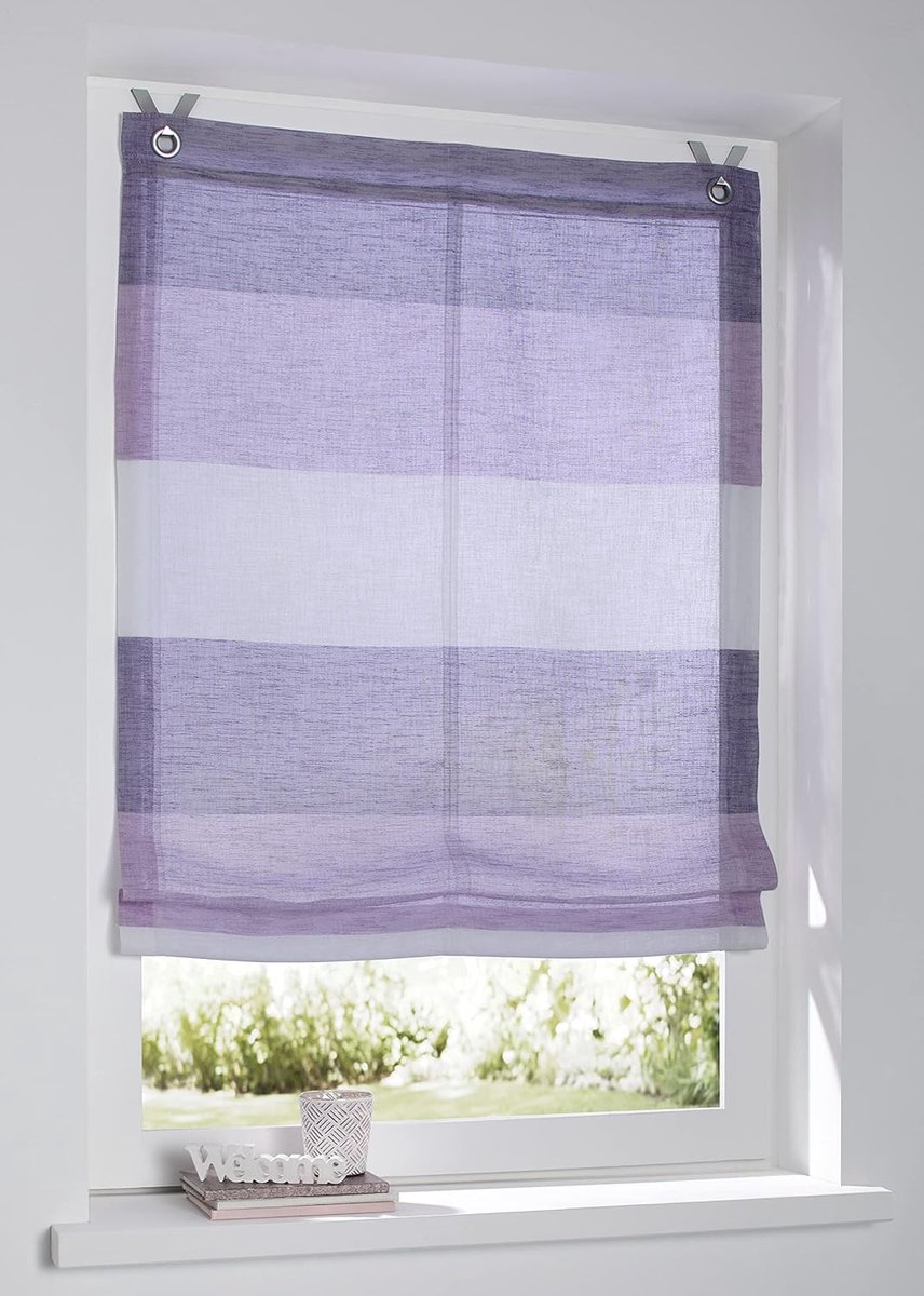 Schaduw oogje blind Marit gestreept Rose / Paars / Crème met kleurrijke geweven stroken breedte 45 cm x hoogte 120 cm, incl. venster haken