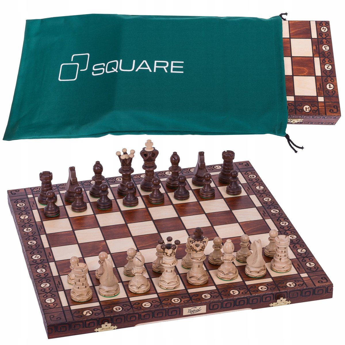 Luxe Houten Schaakset Ambasador 52x52cm + Extra Koninginnen + Etui
