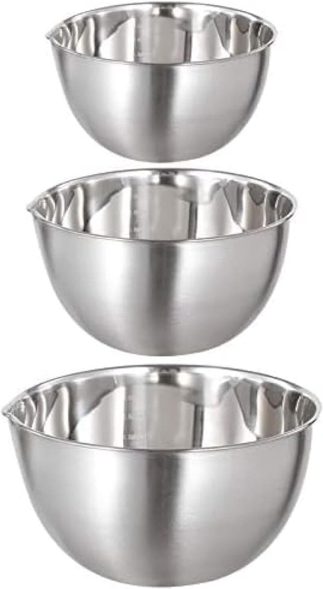 Mengkommen 3-delige RVS Mengkommenset Mengkom met Uitloop Nestende Metalen Kom voor Bakken Koken Voedselbereiding 1.5L/ 3L/ 5L Vaatwasserbestendig (18/8 Roestvrij Staal, 1)