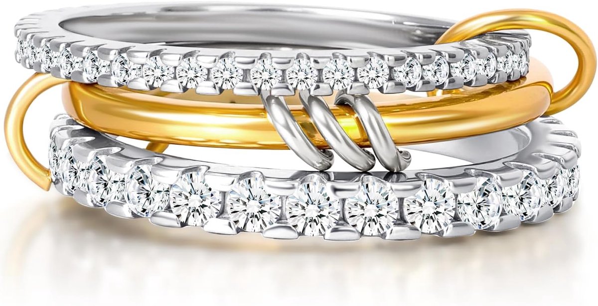 Ringen van goud voor vrouwen van roestvrij staal 14 K verguld kubische zirconia interlock ringen verklaring multi ringen goud zilver verbonden linten ringen ringen niet tarnish 11,5