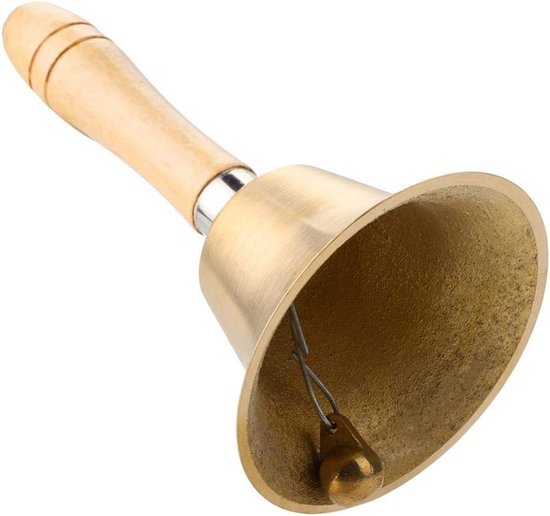 Handbel Messing - Klassieke Bel - Aandacht Trekken - Houten Handvat - 8 CM Diameter - Goud — afbeelding 2