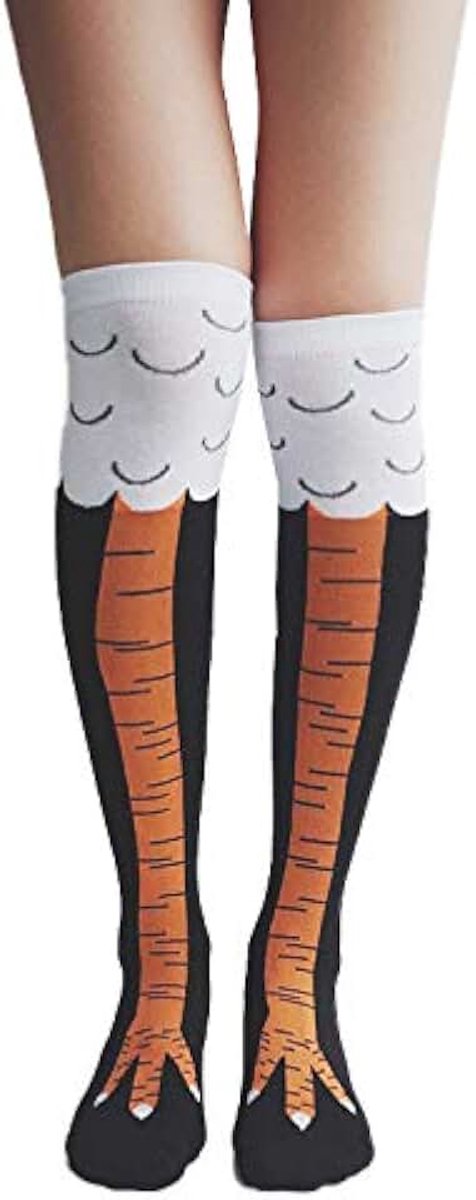 1 paar kippenpoten, kousen voor dames, kippenvoeten, Crazy Funny Kippenbenen, Mid-Calf, cadeau over de knie, kippenvoeten, cartoon, winter, warm, gebreide kniekousen (zwart)