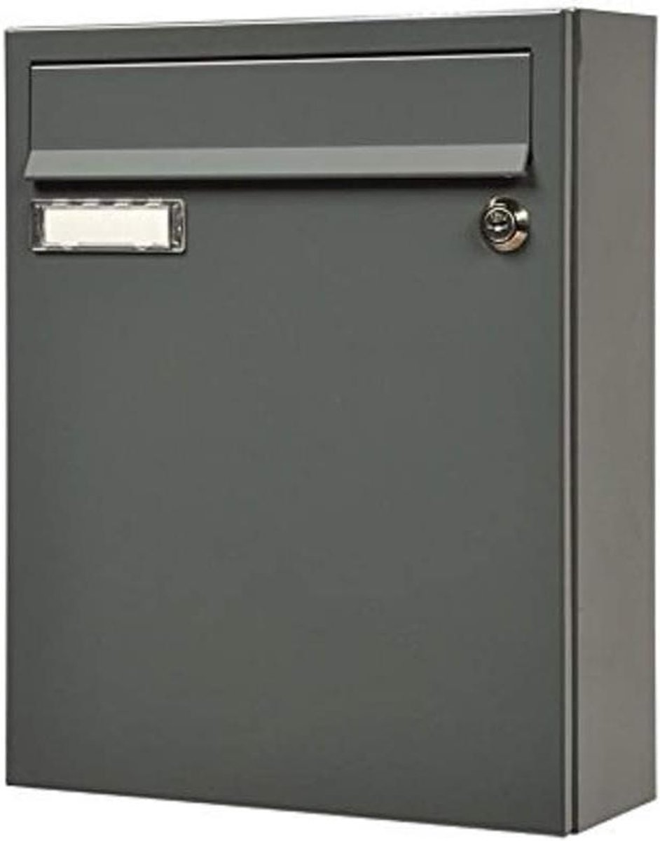 Brievenbus met naamplaat - Postkast muur - Post ontvangen - Gecoat staal - 33 x 26 x 100 cm - Grijs