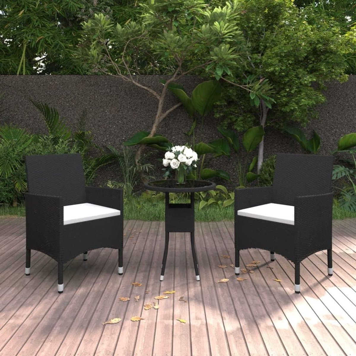 Tuin Eetgroep - Balkonmeubel Set - Buiten Eten - Weerbestendig Rotan - 60 x 75 cm - Zwart