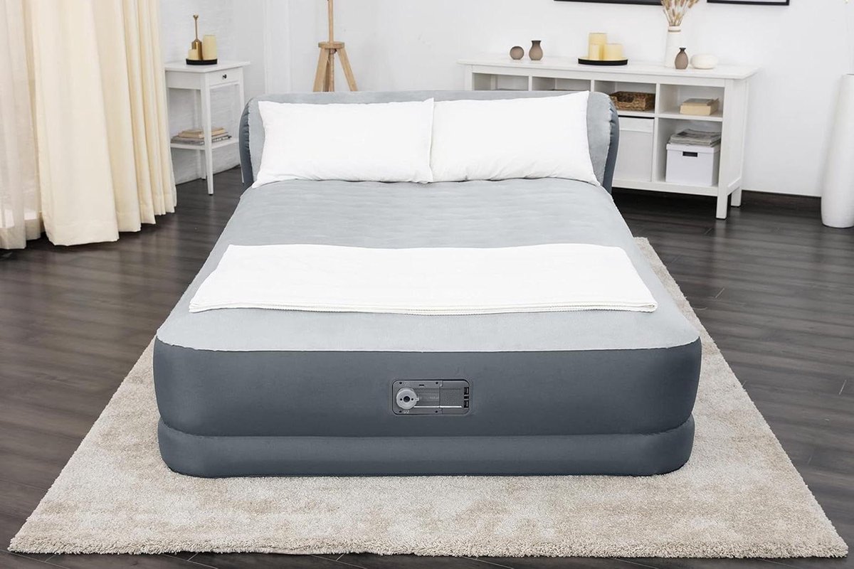 Luchtbed Queen - Opblaasbaar Bed - Logeren Thuis - Ingebouwde Pomp - 228 cm Lengte - Grijs