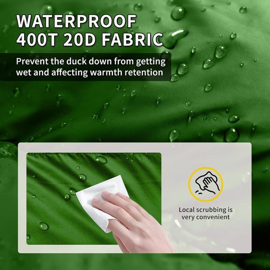 Dunne Slaapzak - Compacte Slaapzak - Buiten Activiteiten - Waterdicht Winddicht - Lichtgewicht 840g - Groen — afbeelding 4