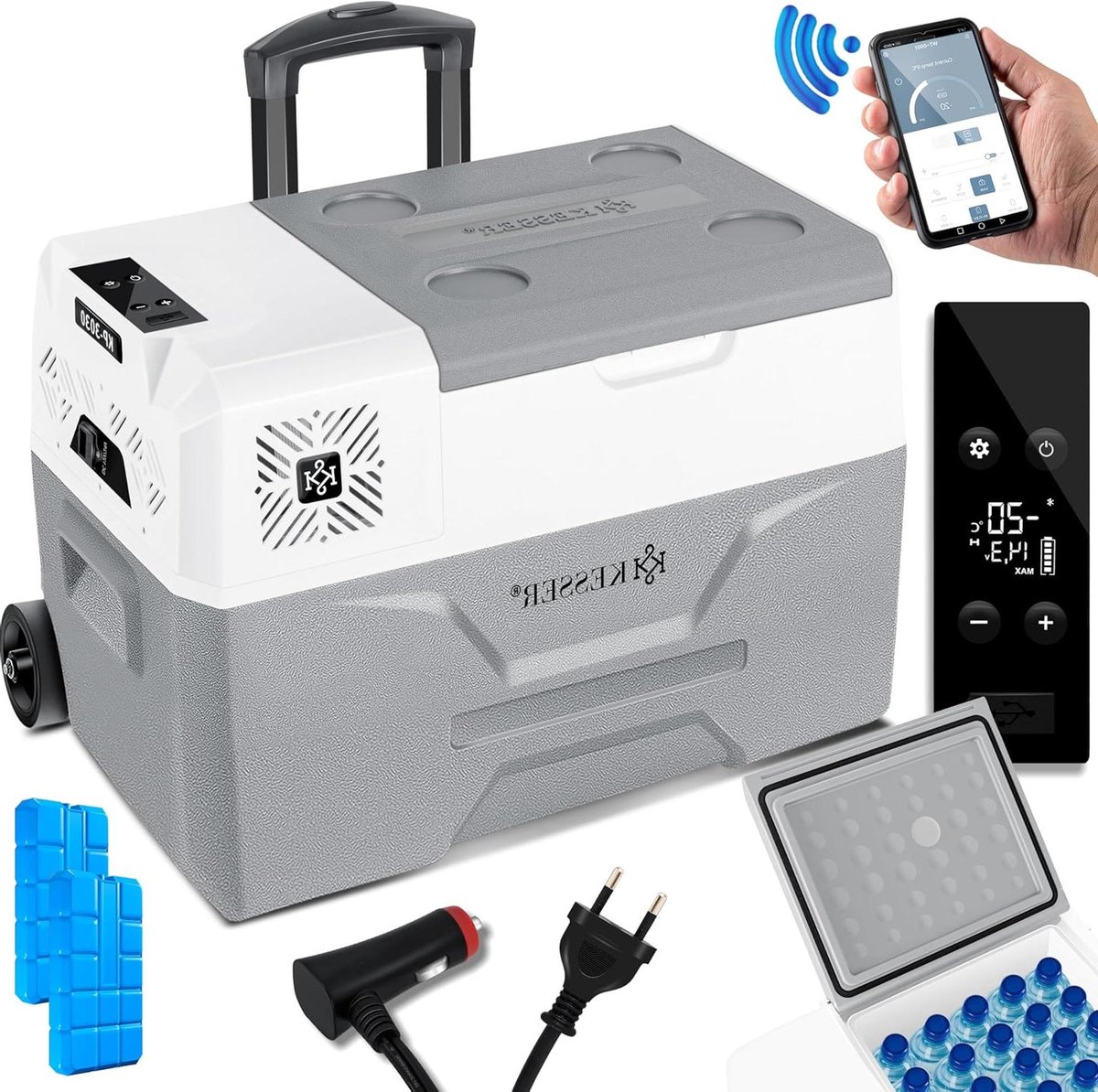 Compressor Koelbox - Elektrische Vriezer - Mobiel Koelen - APP Bediening - 30 Liter - Grijs