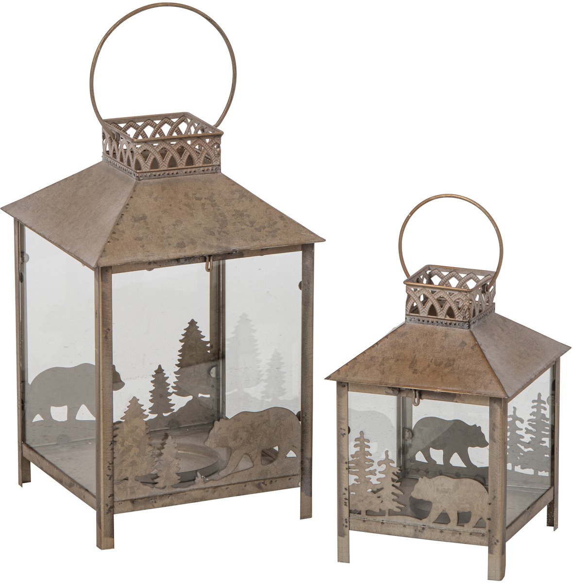 J-Line Lantaarns - metaal - beige - set van 2