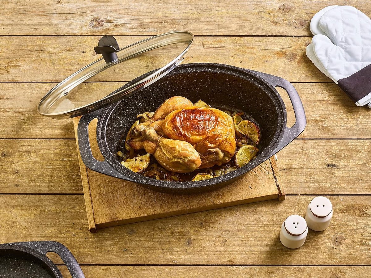 Slowcooker Aluminium - Gietijzeren pan - Langzaam Garen - Inductie Geschikt - 24 cm - Zwart – foto 4