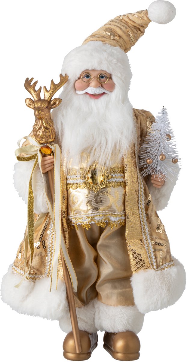 J-Line decoratie kerstman - kunststof - goud - small