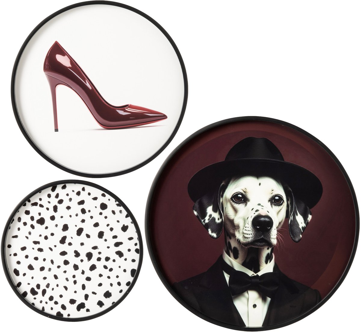 J-Line Ronde wanddecoraties dalmatiër - MDF - zwart/wit - set van 3