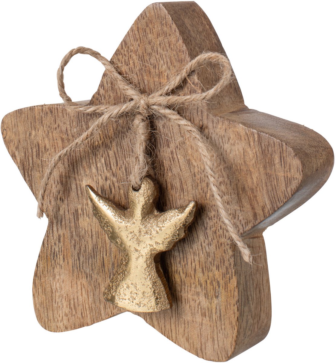 J-Line Ster en engel - mangohout - naturel/goud - small - set van 2