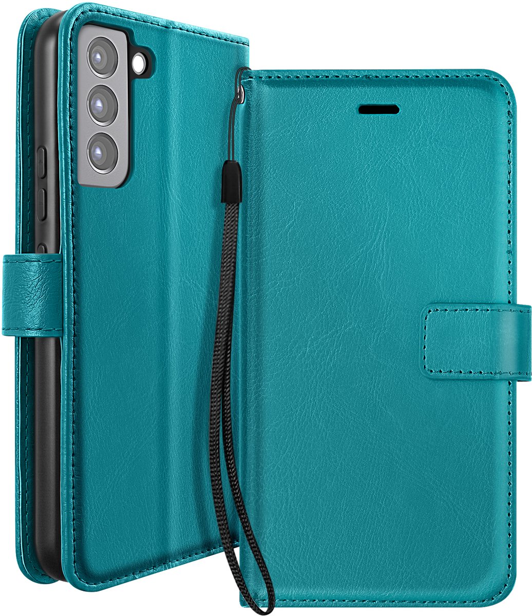 Mayaxess, Portemonnee Hoesje geschikt voor Samsung Galaxy S21 FE met Draagkoord, Turquoise
