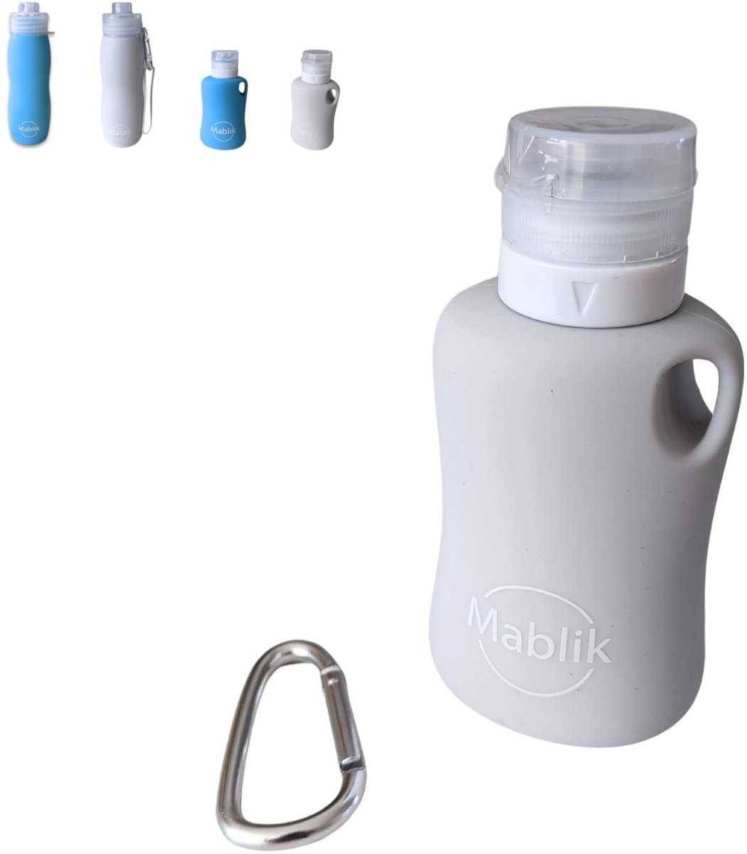 SnelShoppen - Flexibele Pipi Drinkfles voor Honden, Siliconen, 150 ml, Lekvrij en Draagbaar, Robuust met Drukstraal, Grijs, Ideaal voor Wandelen en Ka