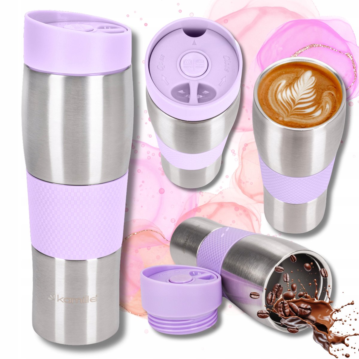 Kamille Thermosbeker RVS 480ml - Houdt Drankjes Warm/Koud