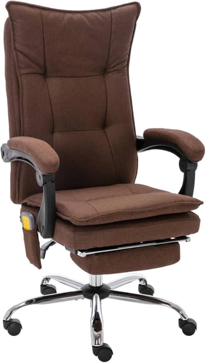 Massage-bureaustoel met massage- en ligfunctie, stof (100% polyester), bruin, 64 x 68 x 113-120 cm, voor kantoor en thuiskantoor