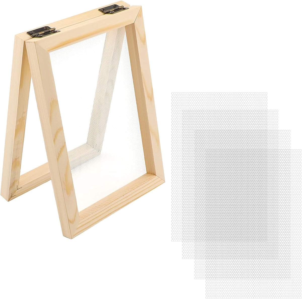 5-delige set voor het maken van papier van hout, inclusief houten papier, het maken van mallen en meshframes, handwerk voor papier, knutselen, gedroogde bloemen, Artesanat