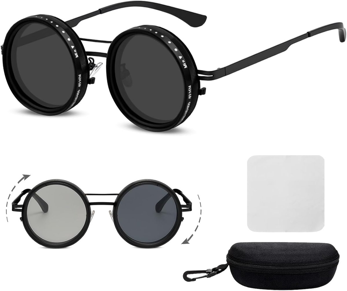 Zonnebril, Verstelbare Gepolariseerde Zonnebril UV400 ND2-ND400, Metalen Montuur Retro Unisex voor Mannen, Vrouwen, Outdoor, Rijden