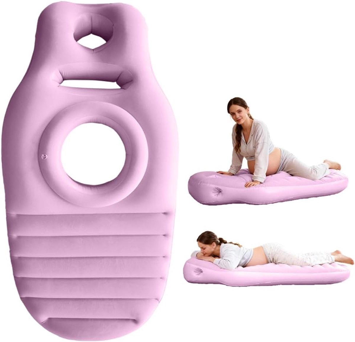 zwangerschapskussen, yogamat voor zwangere vrouwen met gat, draagbaar zwangerschapskussen om te slapen, comfortabel bevlokt pvc-luchtbed voor zwangere vrouwen (Roze)