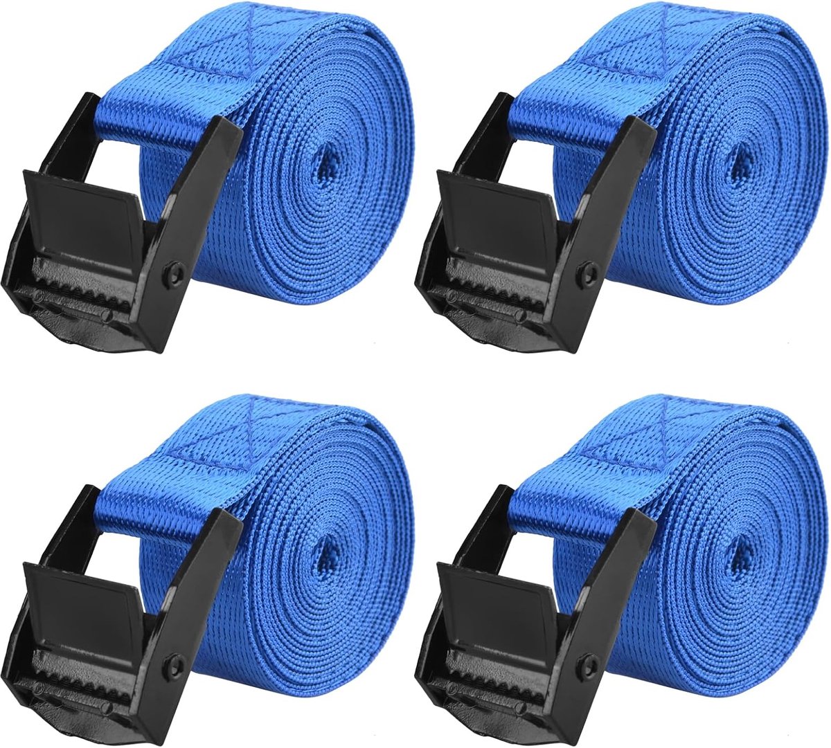 Vastbindende riemen voor nokkengesp, 4 stuks, 5 m x 25 mm zware sjorbanden met snelsluiting, verstelbaar voor vrachtwagen, motorfiets, vracht, aanhangwagen, bagage (blauw)