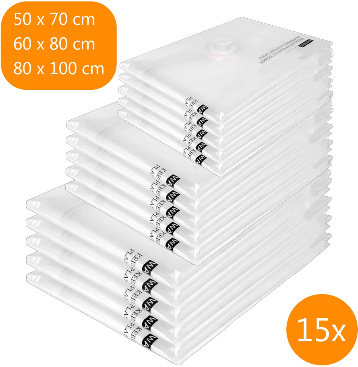 Meisterhome® Vacuümzakken 15 Stuks - Complete Set Vacuüm Opbergzakken met Ventiel - 3 Maten: 50x70, 60x80 & 80x100 cm - Herbruikbaar - Voor Kleding, Dekbedden, Kussens en Beddengoed - Bespaar tot 80% Ruimte