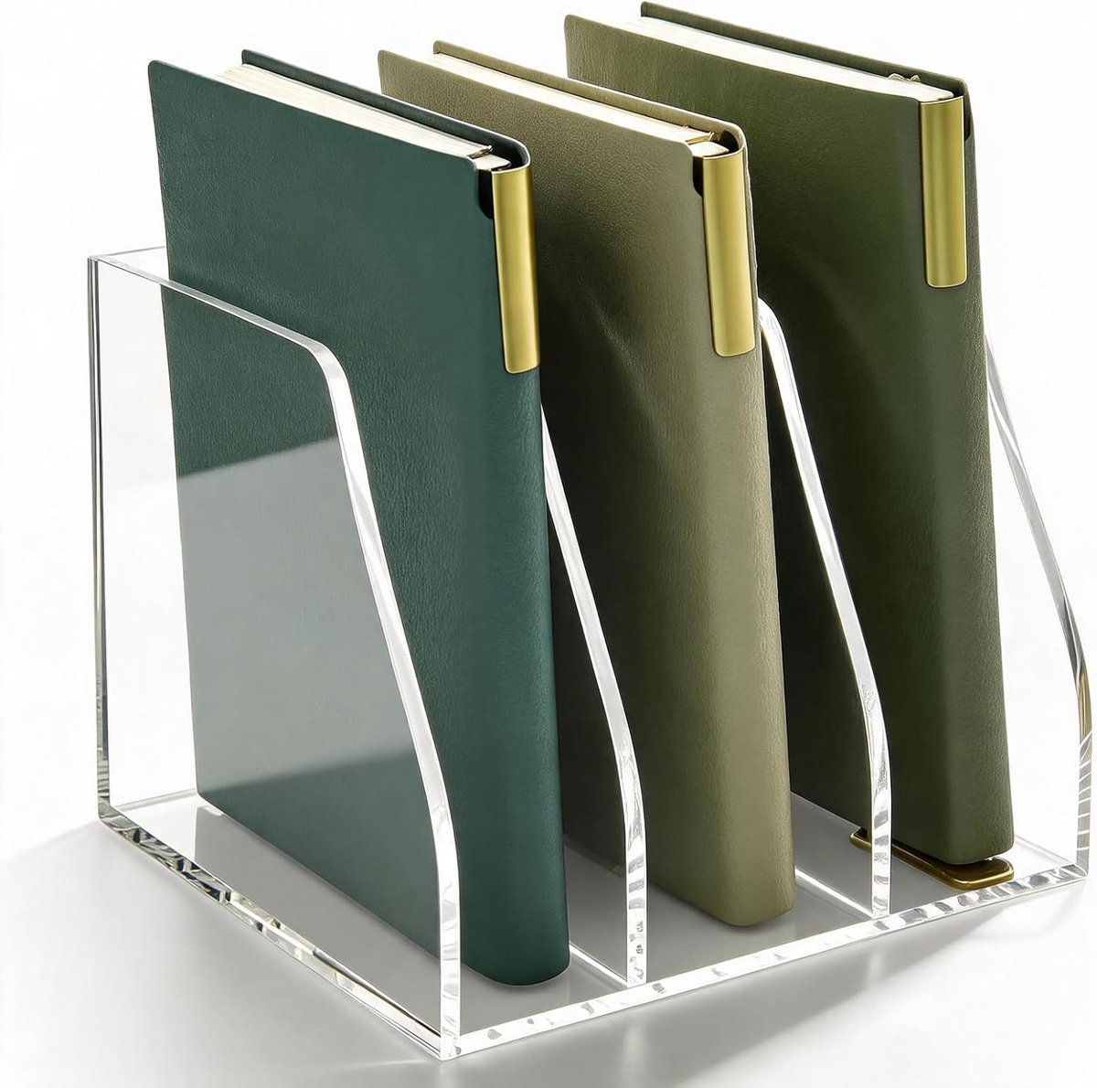 Tijdschriftenverzamelaar B5, acryl tijdschriftenverzamelaar, papiermagazijnhouder met 4 vakken voor documenten, boeken, tablets, brieven, bureau-organizer voor school kantoor (ca. 19 x 15,5 x 16