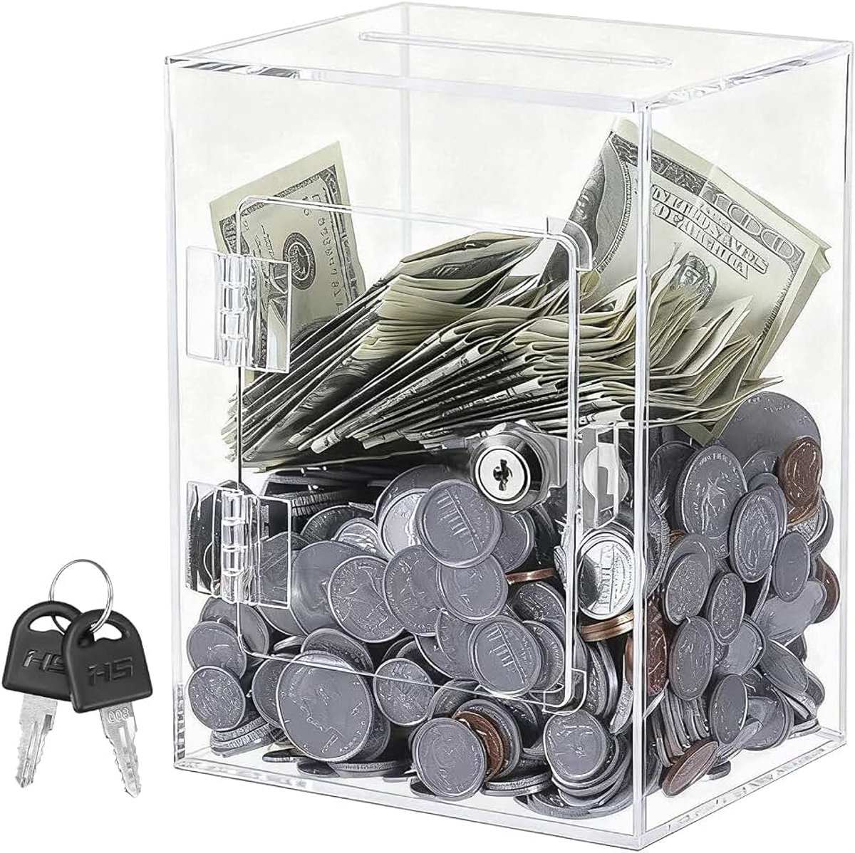 Acryl spaarpot, 15x12x20cm Transparant spaarvarken met sleutel en slot, Afsluitbaar munten biljetten geldspaarbox, biljetten spaarbox voor volwassenen, kinderen, fondsenwerving, stemming
