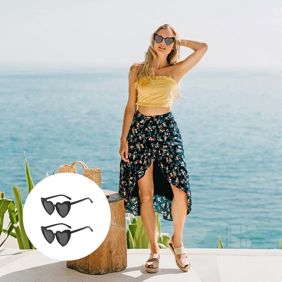 Hartvormige Zonnebril - Hartbril Dames Kinderen - Feest Accessoire - Set van 2 stuks - One Size - Zwart Wit — afbeelding 2