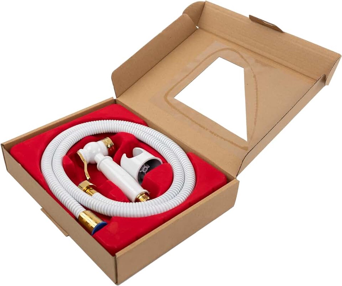 Metalen bidetsproeier voor toilet, handspuitset, houder badkamer straalsproeier kit spuitbevestiging met 47"/120cm slang verstelbare waterdrukregeling (goudwit sproeier douche