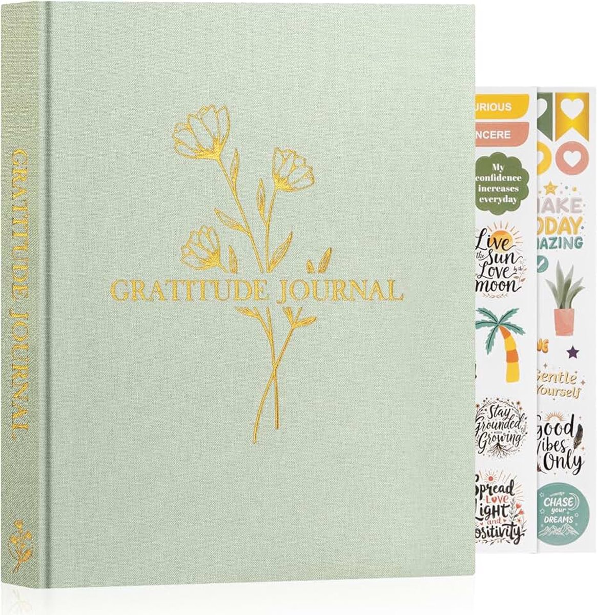 Dankbaarheidsdagboek voor dames en heren, journal 5 minuten dankbaarheid met bevestigingen, begeleid bedankje, personal groeireflectie, 4 maanden, Engels, groen