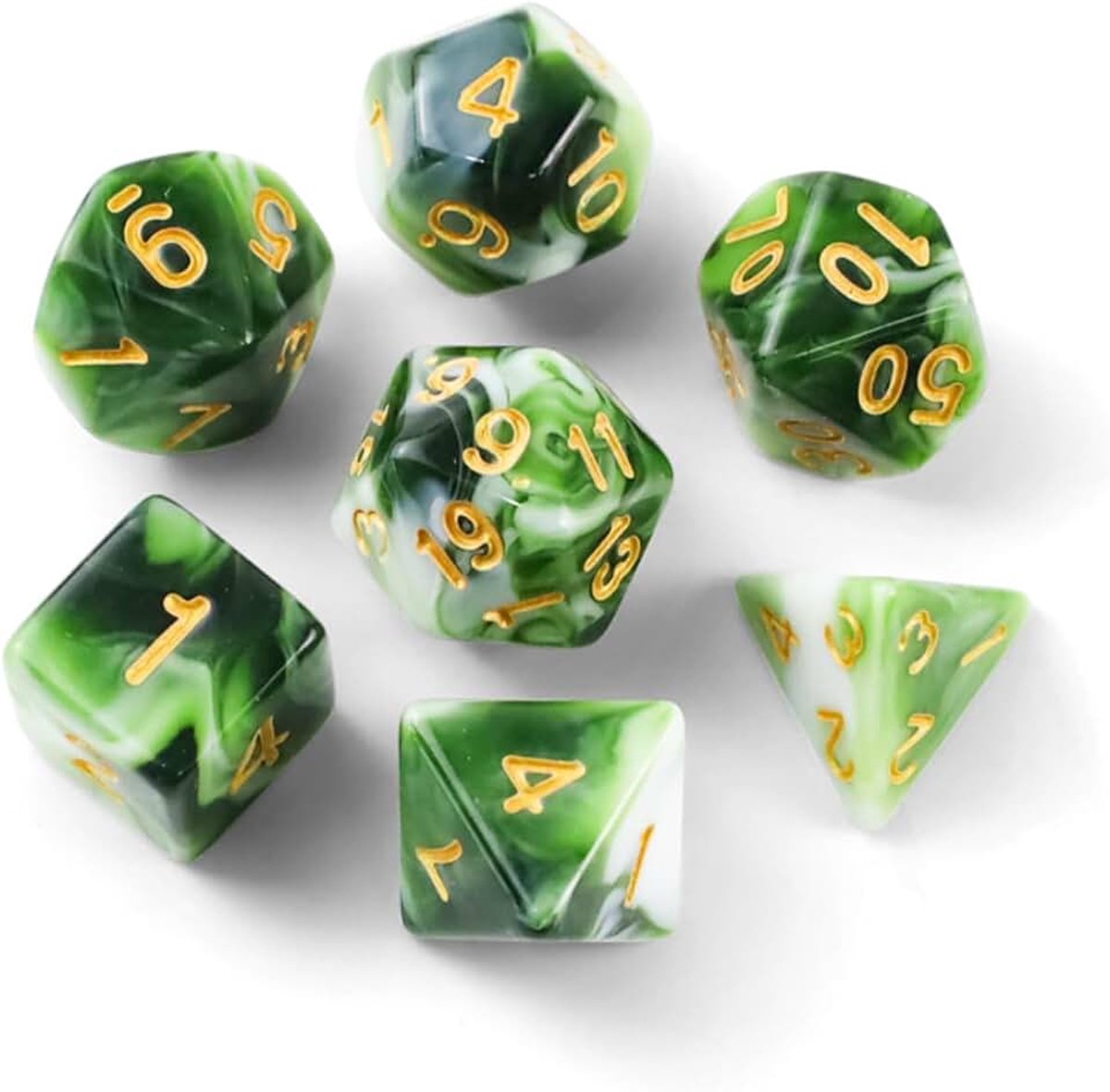 7 stuks polyedrische dobbelstenen set, DND groen-wit