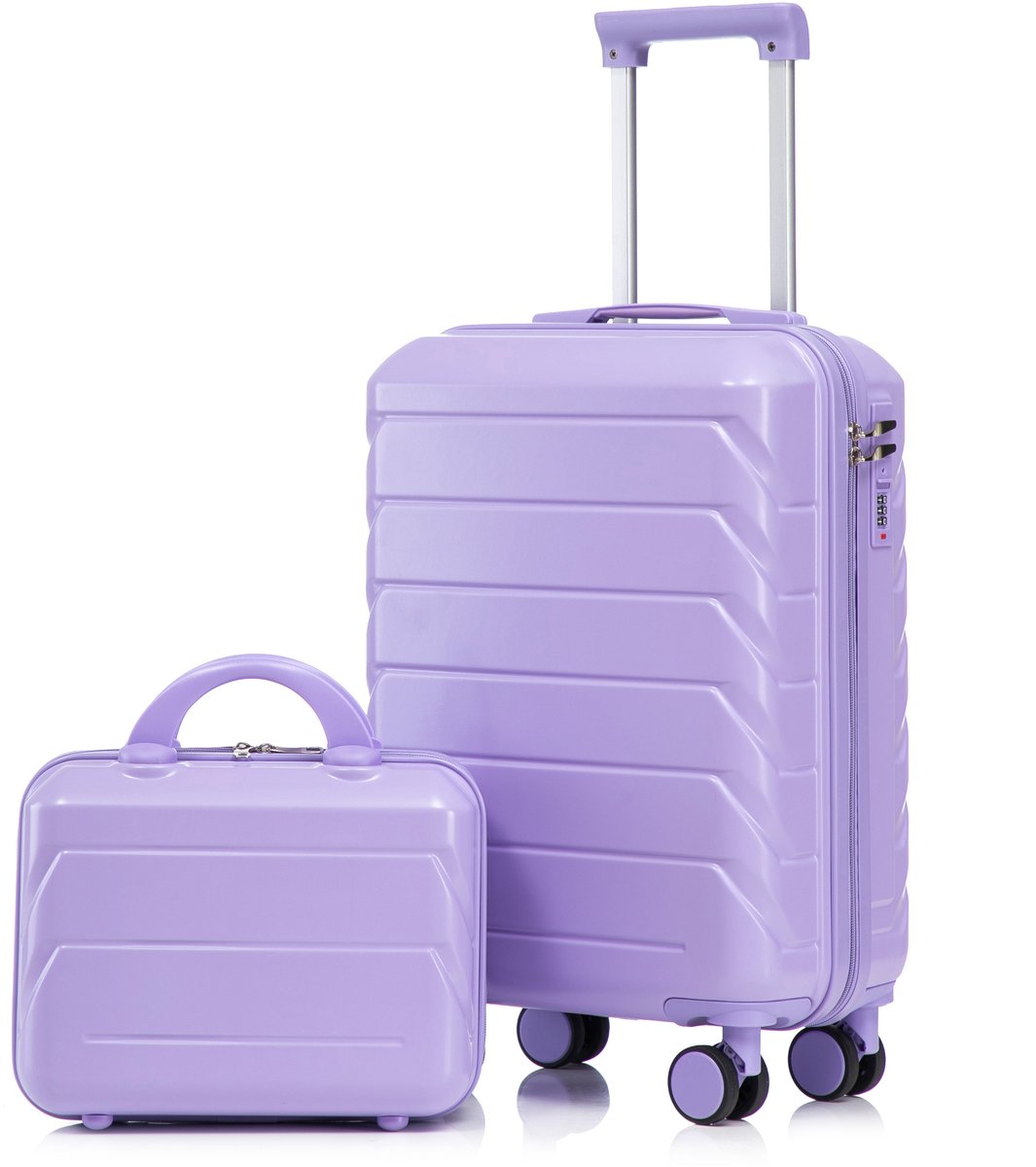 Kofferset 2-Delig - Hardcase Handbagage Koffer met Beautycase - Cijferslot - 360° Wielen - ABS - Blauw Paars
