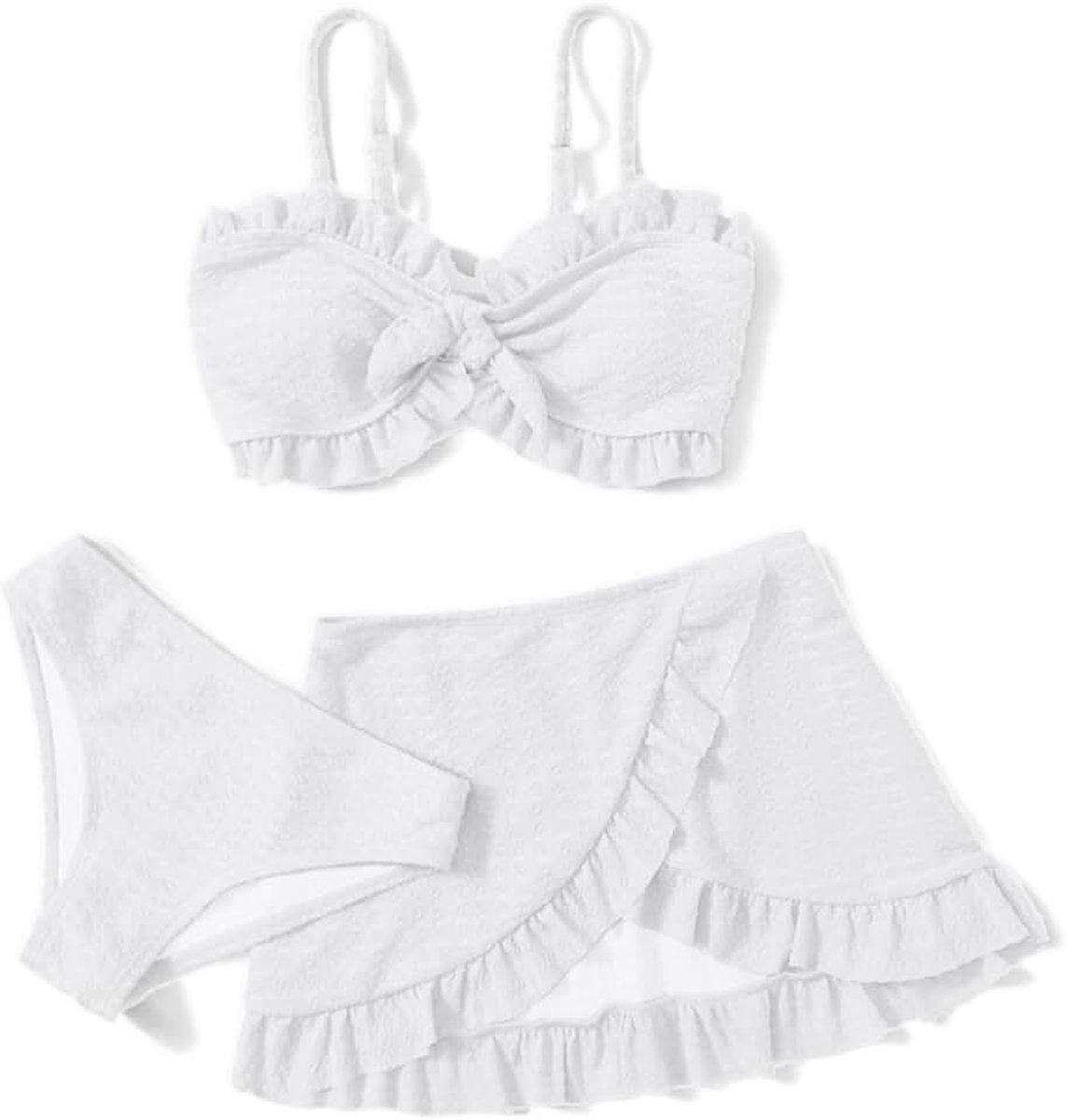 3-delige stropdas aan de voorkant, ruches, trim, bikiniset, zomer, strand, badmode, top + rocks + slips, badkleding voor kinderen, badpakken met rok, badmode, zwempak voor meisjes van 4-13