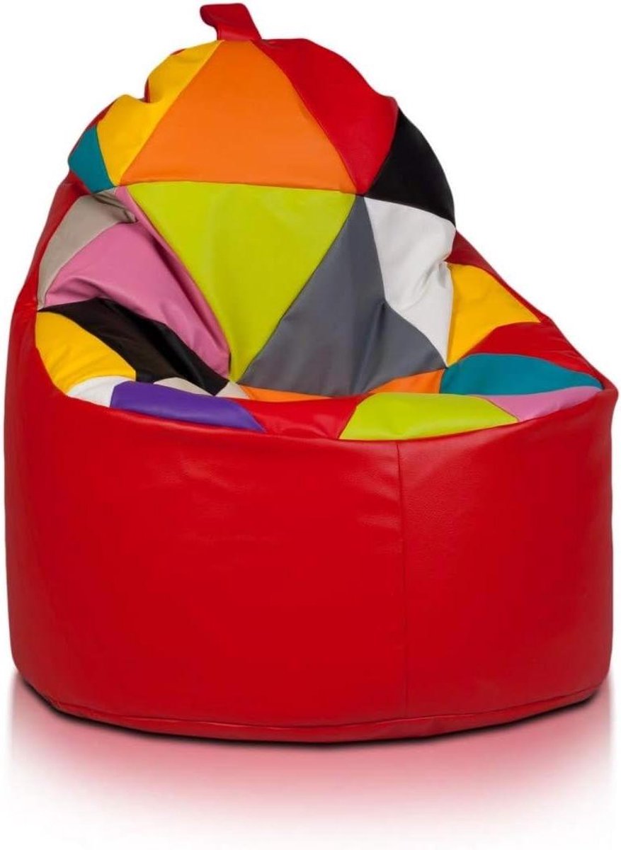 Zitzak Poef - Zetel Poefstoel - Ontspannen Zitten - Patchwork Design - 70x75cm - Rood