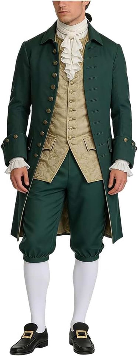 Kostuum voor heren, middeleeuws piratenkostuum, cosplay, renaissance-kostuum, Braghe (broek met witte kniekousen en gouden schoengesp)