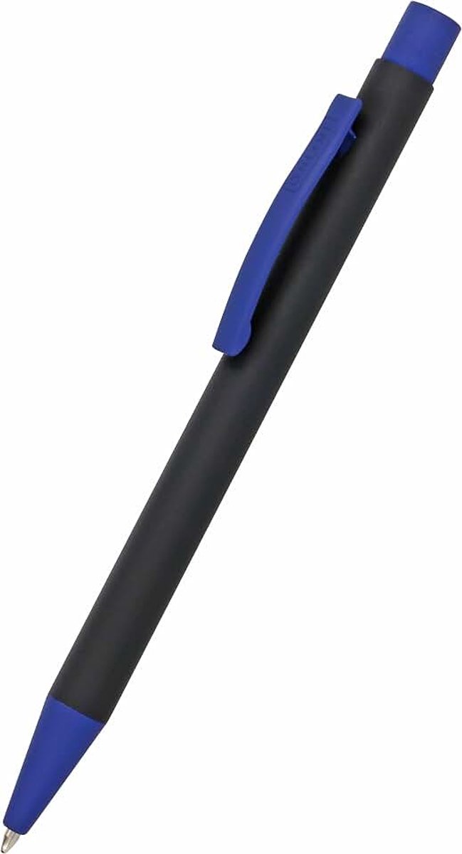 Balpen Soft Metal, balpen van aluminium, verwisselbare grote vulling, schrijfkleur zwart, onuitwisbaar, Black'n Blue met Softtouch Feeling, metalen clip blauw