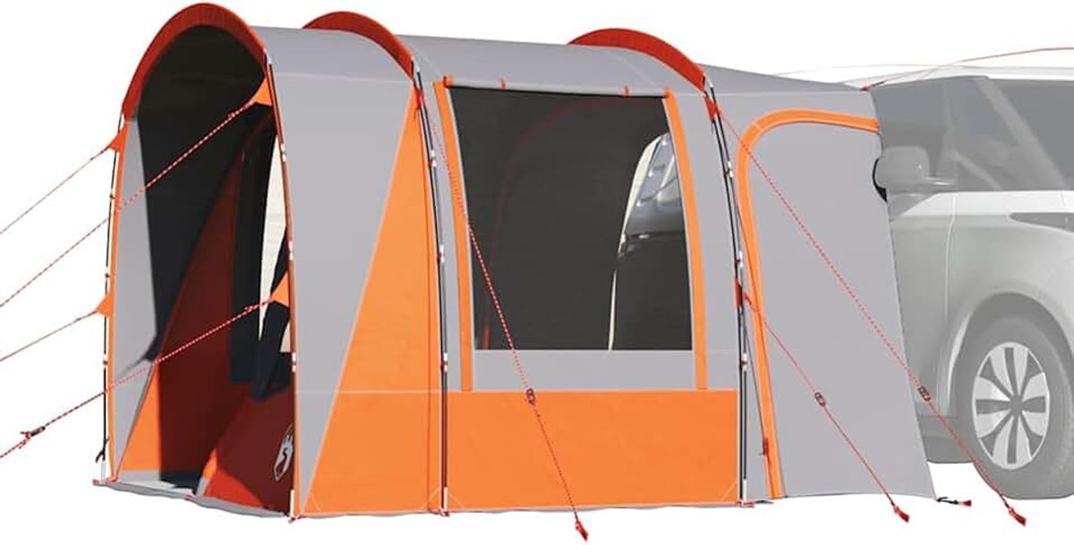 Autotent voor 4 personen, grijs en oranje, waterdicht, autotent, campingtent, familietent, achtertent voor camping, accommodatie, reizen