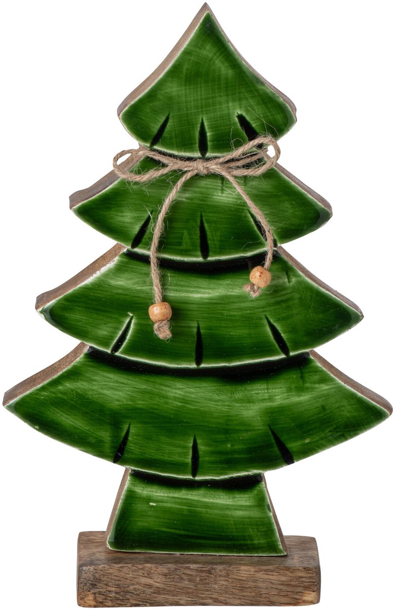 J-Line Dennenboom met strik - mangohout - naturel/donkergroen - small