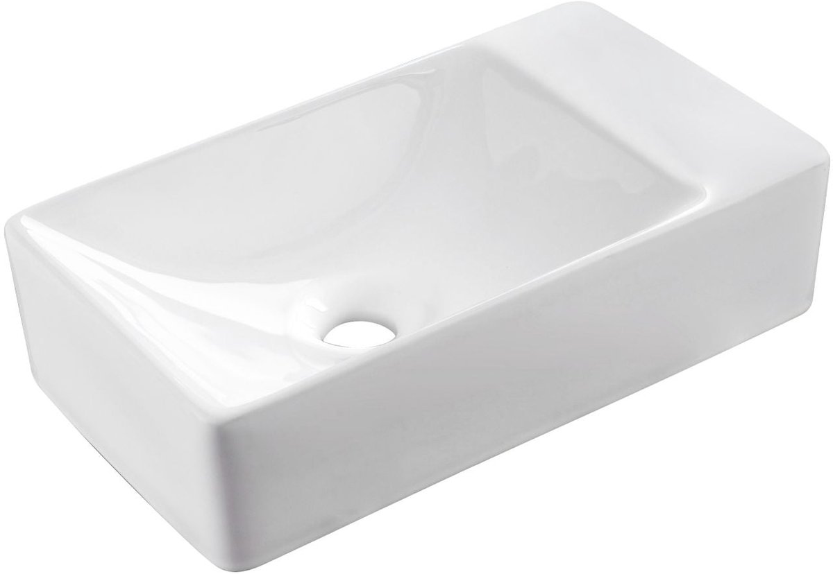 ALONI SENSI fontein rechts – zonder kraangat – zonder overloop – 38x22 cm – glanzend wit keramiek