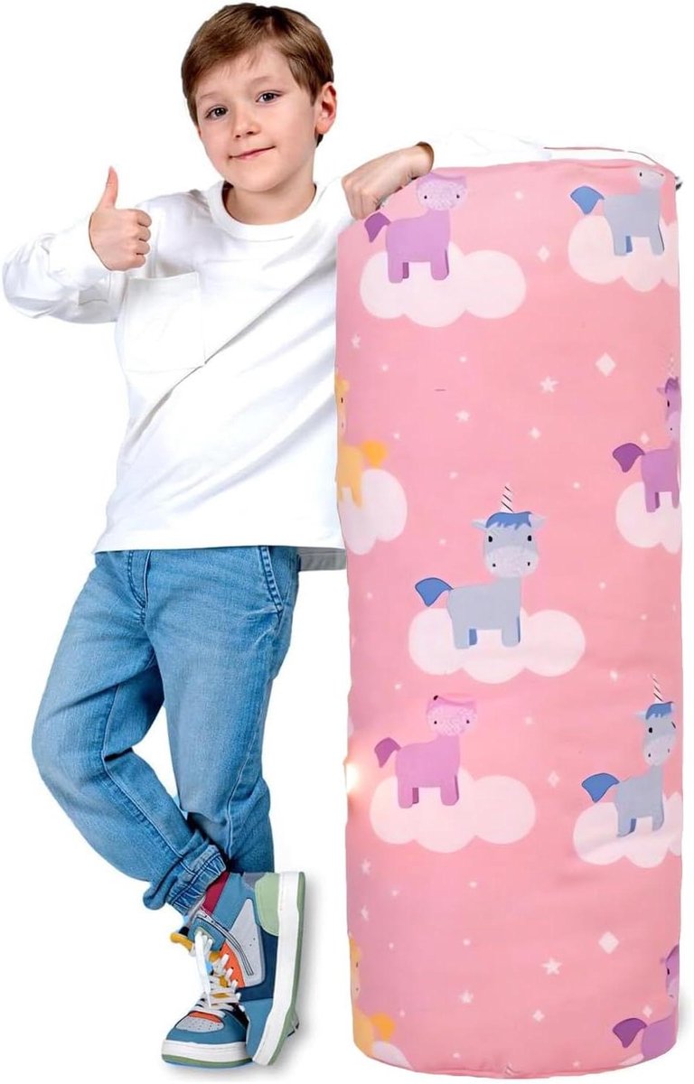 Opbergzak Pluche Dieren - Zitzak Speelgoed - Speelgoed Opbergen - Cilindrische Vorm - 33 x 90 cm - Roze