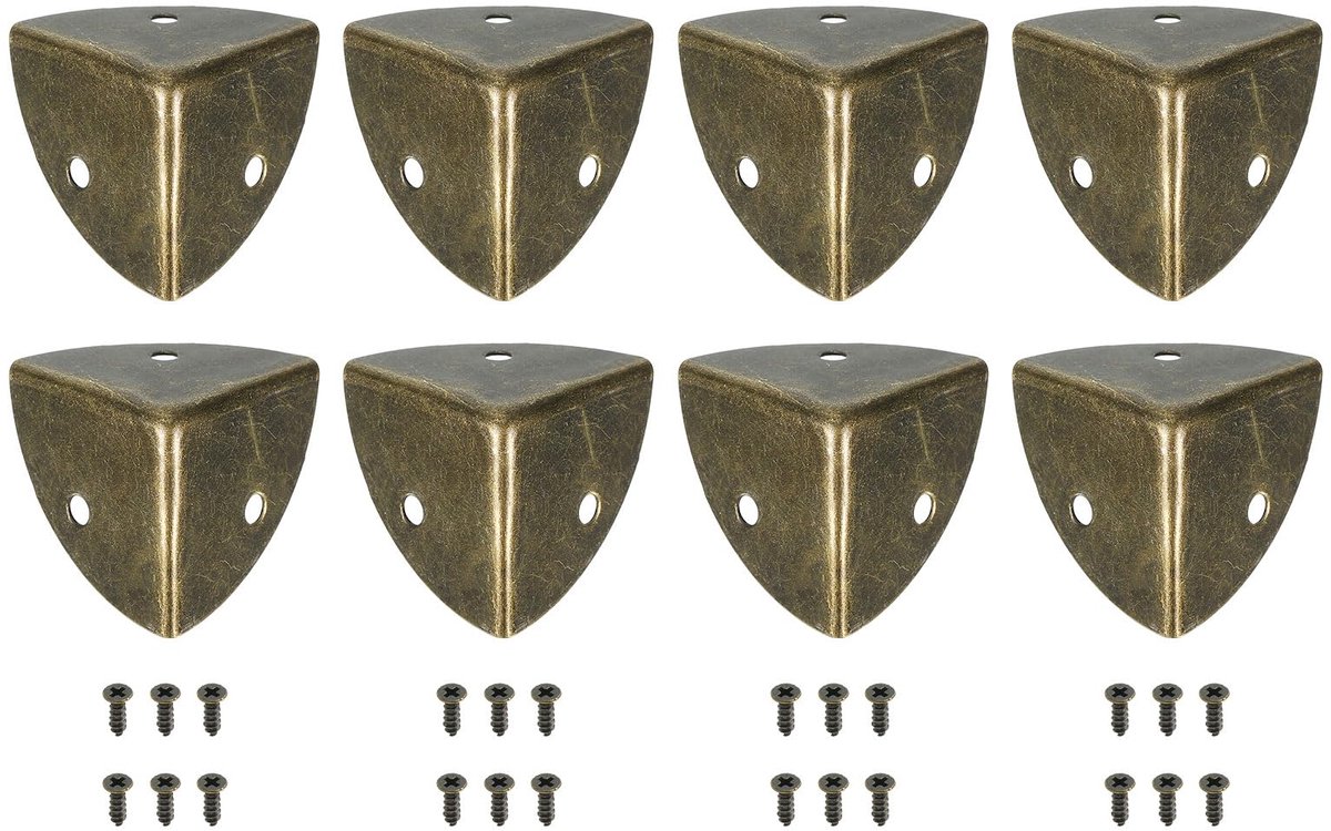 8 stuks vintage metalen hoeken, 28mm decoratieve metalen hoekbescherming, hoekbescherming voor meubels met schroeven voor sieradendoosjes, houten kisten, meubelboxen, bronzen