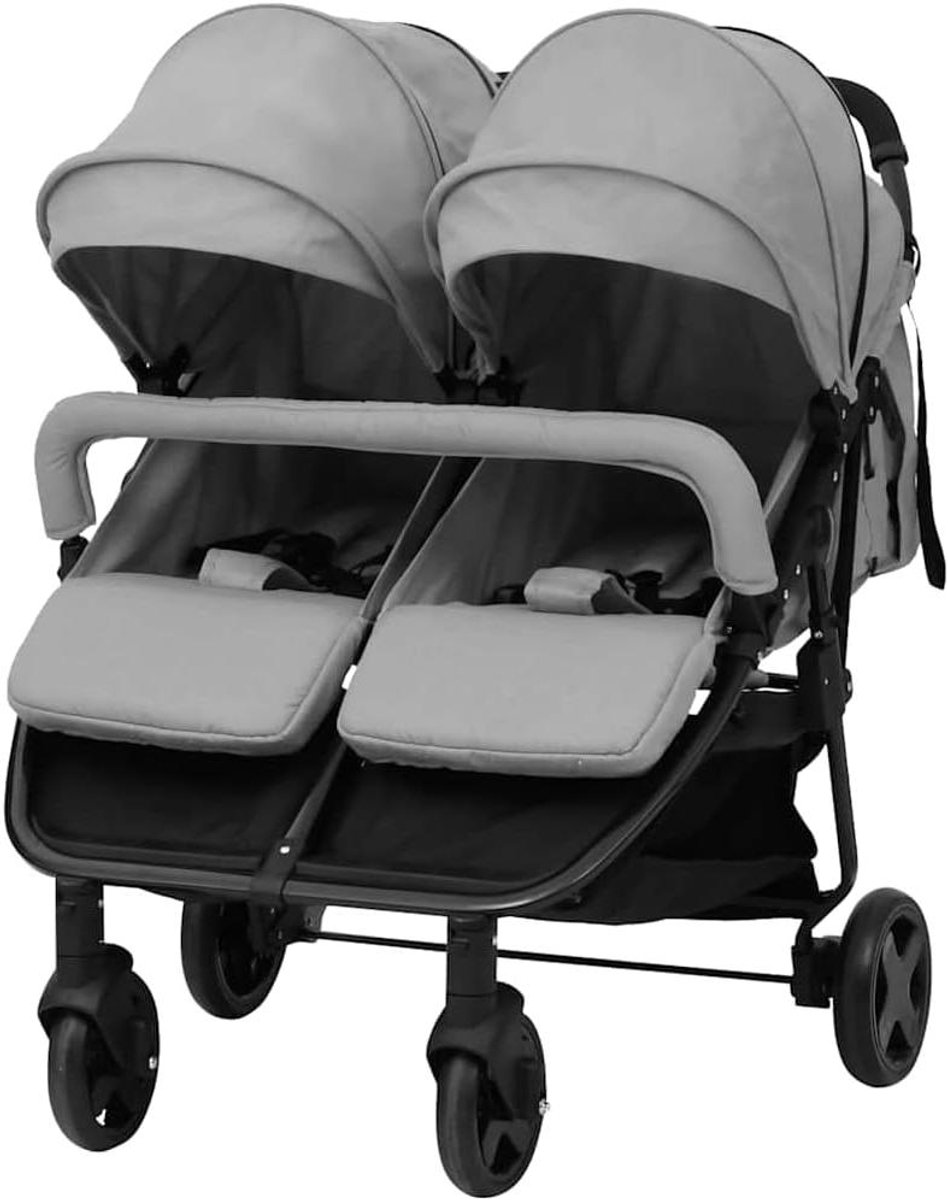 Dubbele Kinderwagen - Tweeling Buggy - Uitstapjes Maken - Verstelbare Stoelen - 99 x 94.5 cm - Zwart Grijs