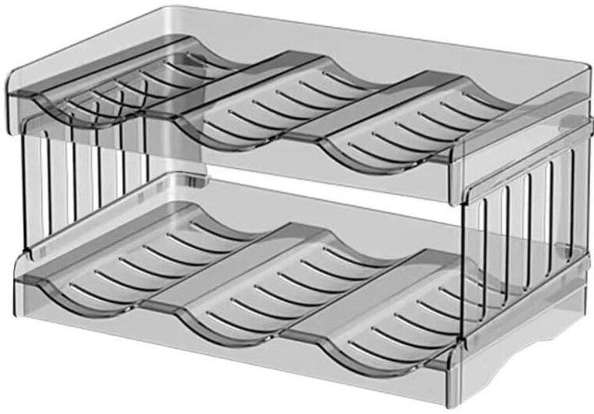 Flessenrek, stapelbaar, 2 stuks, flessenorganizer, kast, waterflessen, wijnflessenhouder, rek, kunststof, koelkastopslag, doorzichtig wijnrek, geschikt voor keuken, kantoor
