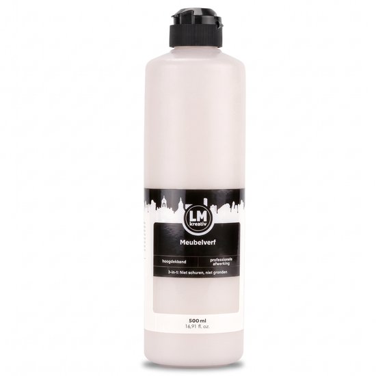 Fles meubelverf van 500 ml in de kleur kalkgrijs van LM-Kreativ.