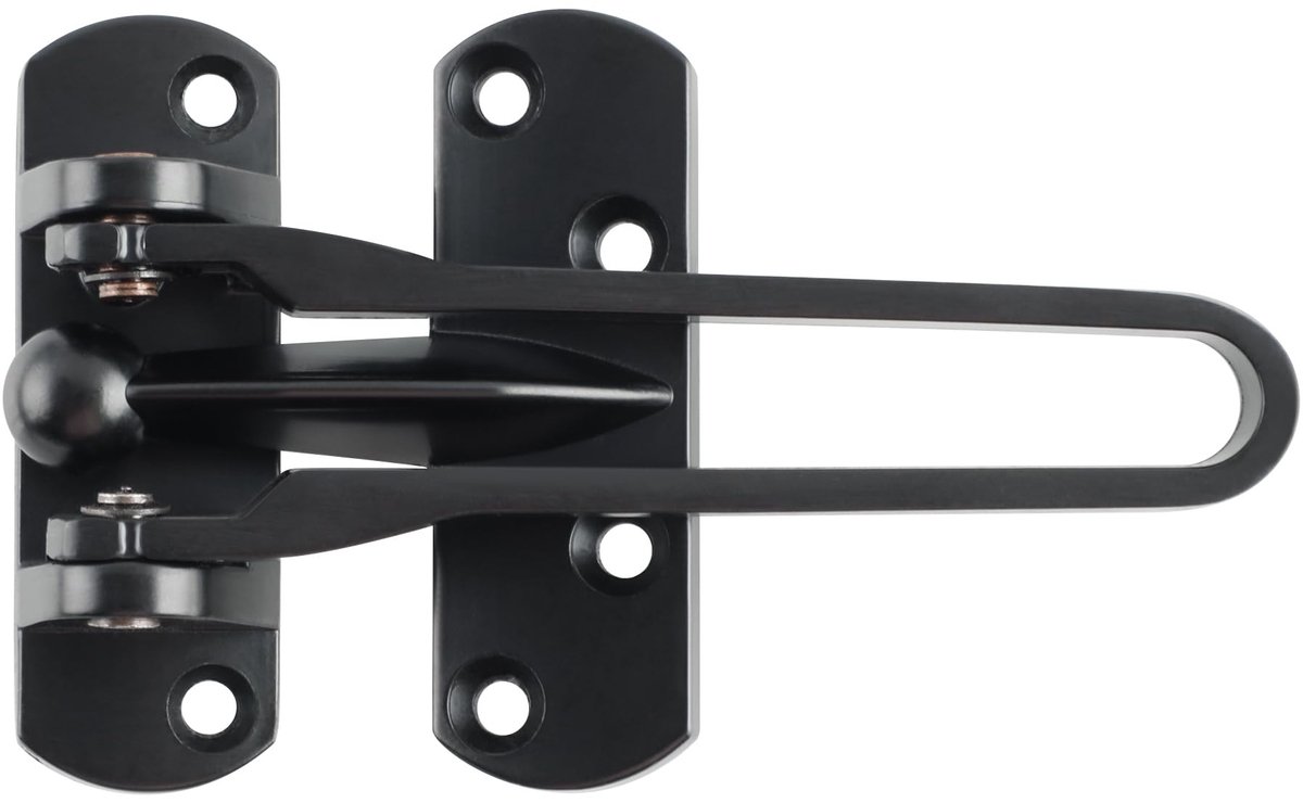 Dailygoods - MOOCHE Deurslot met scharnier, 8,2 cm, zinklegering deurslot, veiligheidsslot met geboord, scharnier, swing-in-deuren, thuisbeveiliging, hoteldeursloten, matzwart